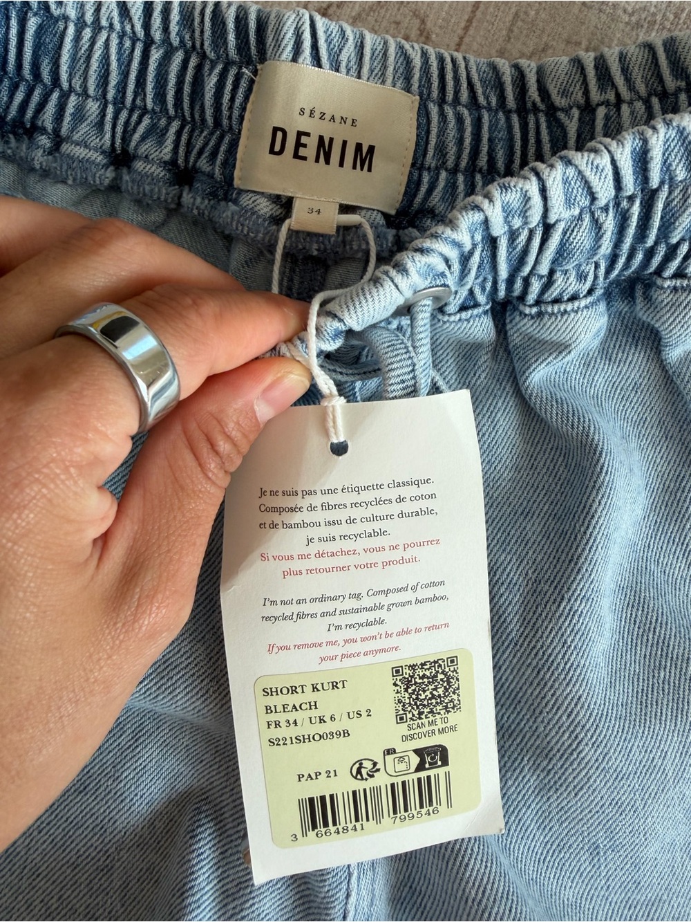 Sezane Light Blue Denim Drawstring Shorts - Picture 3 of 3
